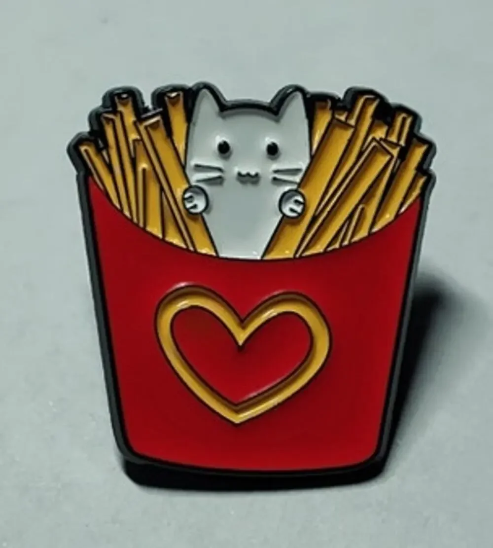 Cute Cat & Fries Pin Kitty Lapel Hat Brooch